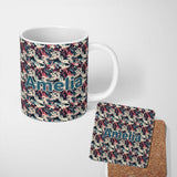 Personalized Custom Name Retro Dark Abstract Paint Swirl Seamless Pattern Name Cute Unique 11oz Ceramic Coffee Tea Mug White Large Handle