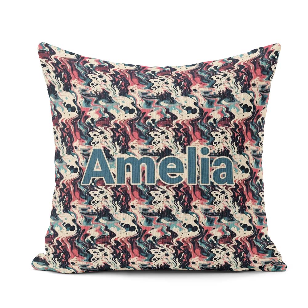 Custom Name Retro Dark Abstract Paint Seamless Pattern Name Cute Square Filled Cushion Throw Pillow Sofa Bed Home Decor Zip Washable UK Made