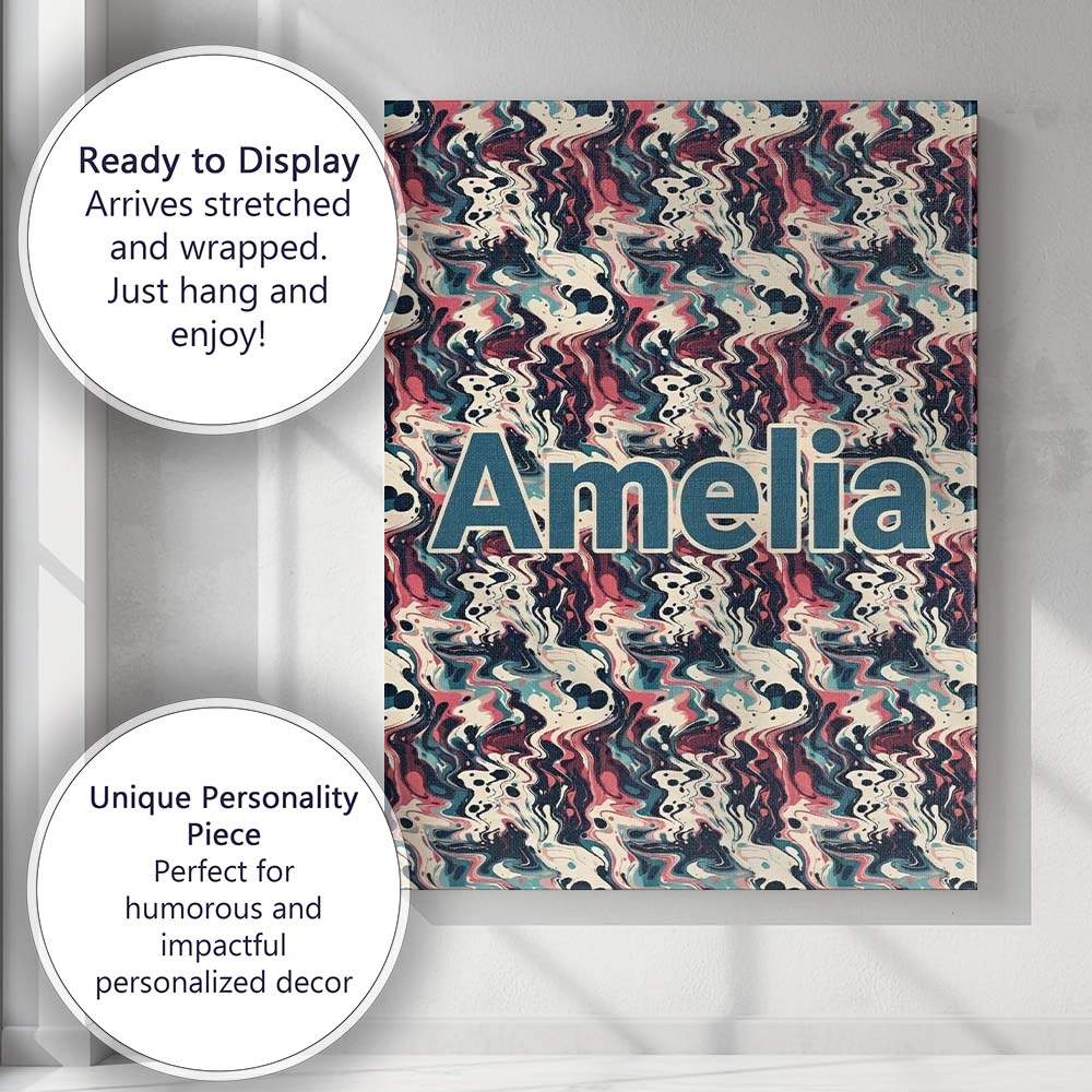 Personalised Name Retro Dark Abstract Paint Custom  Bespoke Interior Contemporary Canvas Wall Art Print Decor Picture Ready to Hang