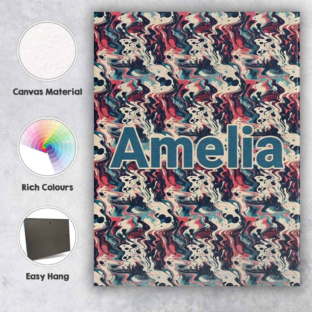 Personalised Name Retro Dark Abstract Paint Custom  Bespoke Interior Contemporary Canvas Wall Art Print Decor Picture Ready to Hang