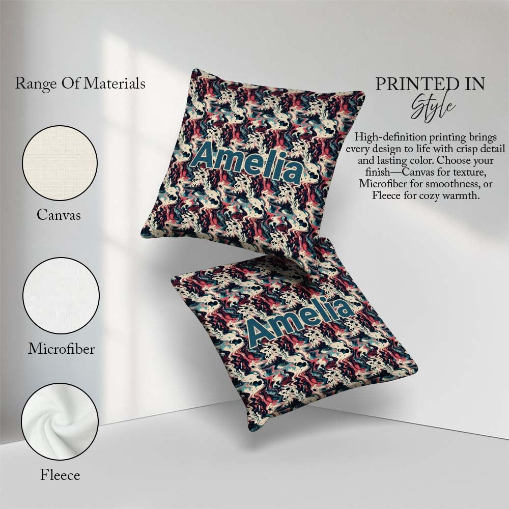 Custom Name Retro Dark Abstract Paint Seamless Pattern Name Cute Square Filled Cushion Throw Pillow Sofa Bed Home Decor Zip Washable UK Made