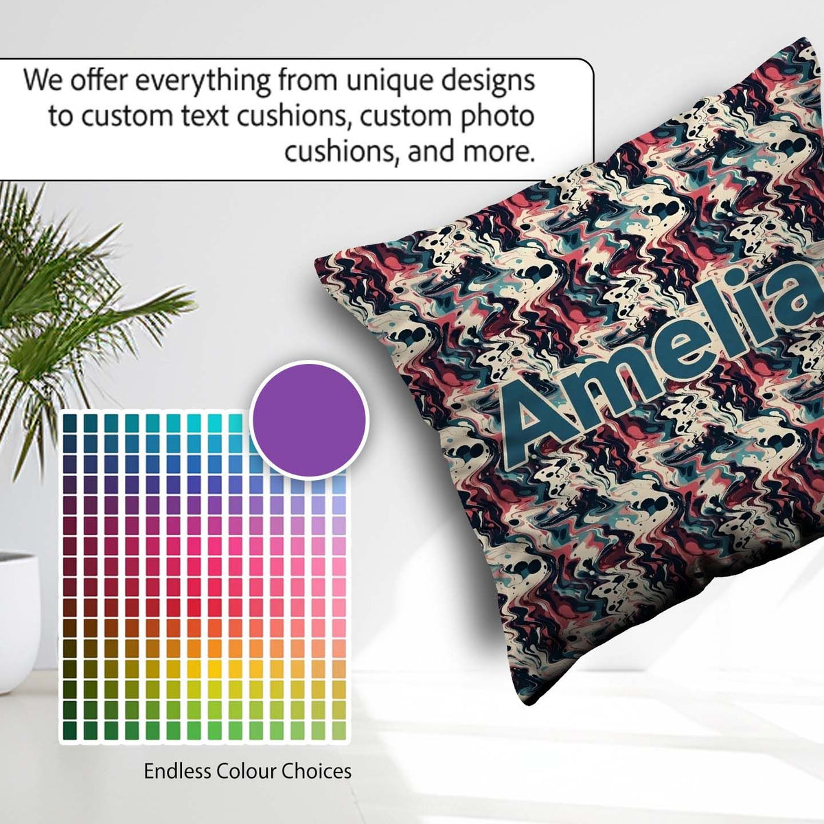 Custom Name Retro Dark Abstract Paint Seamless Pattern Name Cute Square Filled Cushion Throw Pillow Sofa Bed Home Decor Zip Washable UK Made