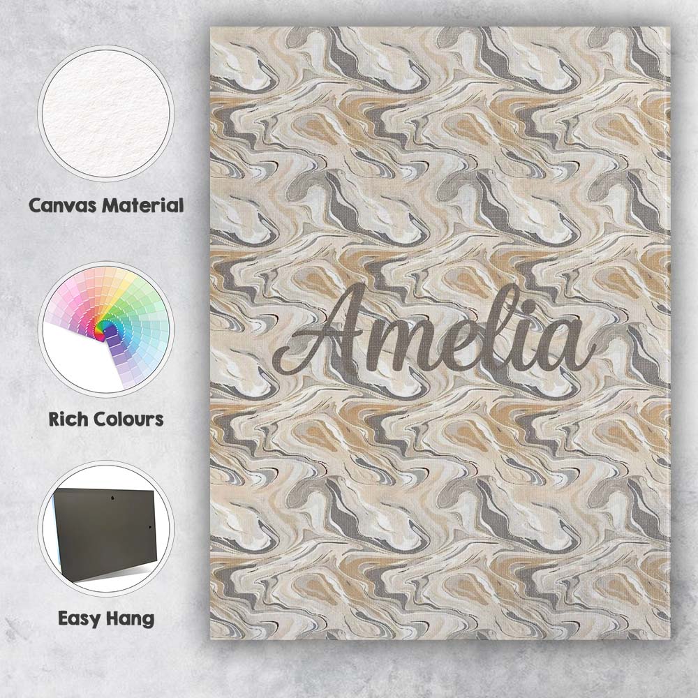 Personalised Name Soft Grey Beige Marble Custom  Unique Gift Idea Elegant Feature Canvas Wall Art Print Decor Picture Ready to Hang