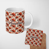 Personalized Custom Name Bold Red Black Cream Fluid Marble Seamless Pattern Name Cute Unique 11oz Ceramic Coffee Tea Mug White Large Handle