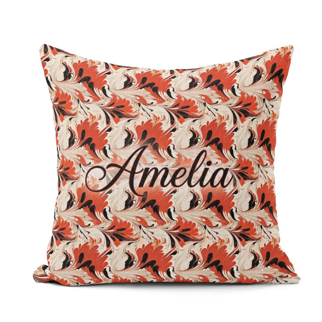 Custom Name Bold Red Black Cream Fluid Marble Seamless Name Cute Square Filled Cushion Throw Pillow Sofa Bed Home Decor Zip Washable UK Made
