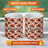 Personalized Custom Name Bold Red Black Cream Fluid Marble Seamless Pattern Name Cute Unique 11oz Ceramic Coffee Tea Mug White Large Handle