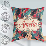 Custom Name Teal Coral Abstract Liquid Marble Seamless Name Cute Square Filled Cushion Throw Pillow Sofa Bed Home Decor Zip Washable UK Made