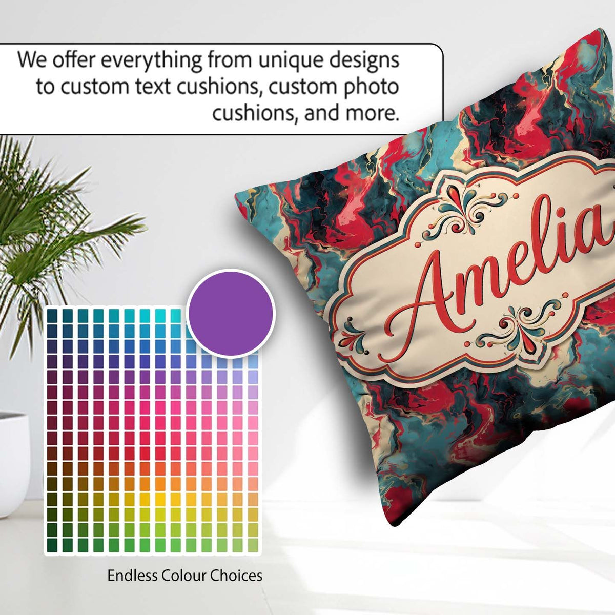 Custom Name Teal Coral Abstract Liquid Marble Seamless Name Cute Square Filled Cushion Throw Pillow Sofa Bed Home Decor Zip Washable UK Made