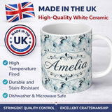 Personalized Custom Name Soft Blue Grey Ink Flow Marble Seamless Pattern Name Cute Unique 11oz Ceramic Coffee Tea Mug White Large Handle