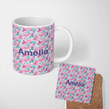 Personalized Custom Name Pastel Pink Mint Fluid Marble Seamless Pattern Name Cute Unique Gift 11oz Ceramic Coffee Tea Mug White Large Handle