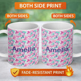 Personalized Custom Name Pastel Pink Mint Fluid Marble Seamless Pattern Name Cute Unique Gift 11oz Ceramic Coffee Tea Mug White Large Handle