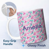 Personalized Custom Name Pastel Pink Mint Fluid Marble Seamless Pattern Name Cute Unique Gift 11oz Ceramic Coffee Tea Mug White Large Handle