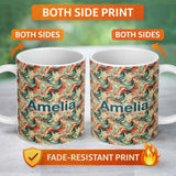 Personalized Custom Name Retro Orange Teal Swirl Marble Seamless Pattern Name Cute Unique 11oz Ceramic Coffee Tea Mug White Large Handle