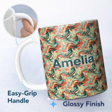 Personalized Custom Name Retro Orange Teal Swirl Marble Seamless Pattern Name Cute Unique 11oz Ceramic Coffee Tea Mug White Large Handle