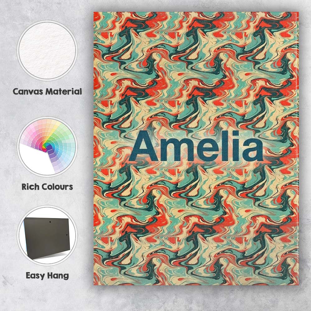 Personalised Name Retro Orange Teal Swirl Custom  Unique Gift Idea Elegant Feature Canvas Wall Art Print Decor Picture Ready to Hang