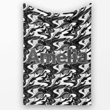 Monochrome Black White Liquid Marble Seamless Pattern Name Cute  Personalised Custom Name Super Soft Fleece Blanket Bed Sofa Throw
