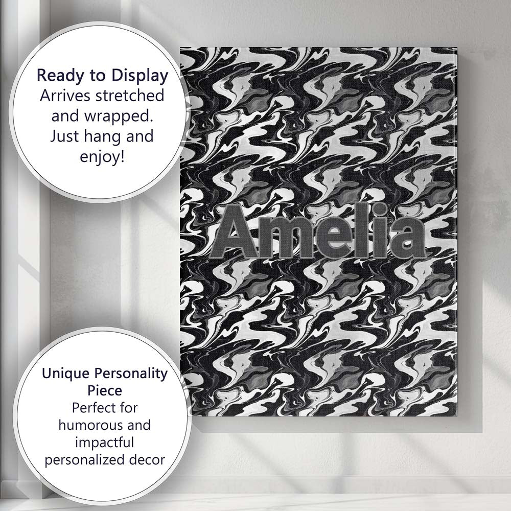 Personalised Name Monochrome Black White Custom  Unique Gift Idea Elegant Feature Canvas Wall Art Print Decor Picture Ready to Hang