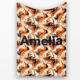 Orange Cream Black Fluid Marble Seamless Pattern Name Cute Unique  Personalised Custom Name Super Soft Fleece Blanket Bed Sofa Throw