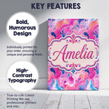 Personalised Name Vibrant Pink Blue Abstract Custom Bespoke  Contemporary Display Canvas Wall Art Print Decor Picture Ready to Hang