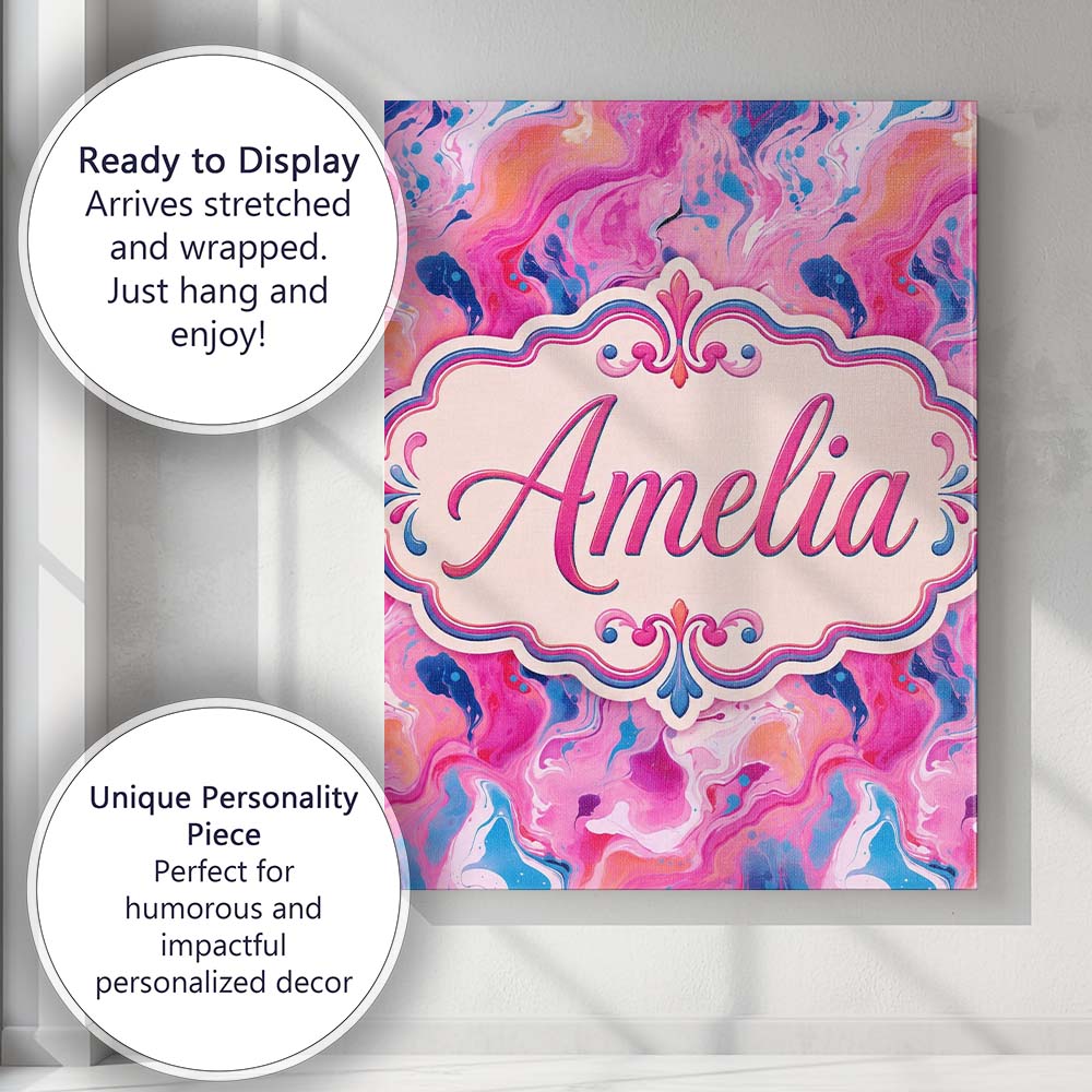 Personalised Name Vibrant Pink Blue Abstract Custom Bespoke  Contemporary Display Canvas Wall Art Print Decor Picture Ready to Hang