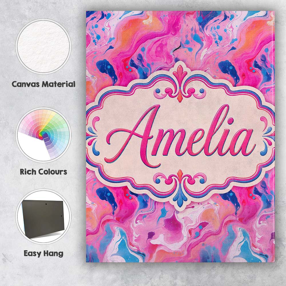 Personalised Name Vibrant Pink Blue Abstract Custom Bespoke  Contemporary Display Canvas Wall Art Print Decor Picture Ready to Hang