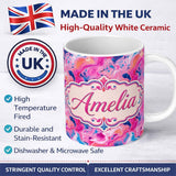 Personalized Custom Name Vibrant Pink Blue Abstract Fluid Marble Seamless Pattern Name Cute 11oz Ceramic Coffee Tea Mug White Large Handle