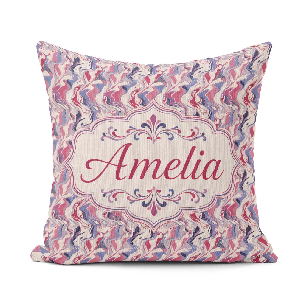 Custom Name Soft Pink Blue Abstract Marble Seamless Pattern Name Square Filled Cushion Throw Pillow Sofa Bed Home Decor Zip Washable UK Made