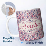 Personalized Custom Name Soft Pink Blue Abstract Fluid Marble Seamless Pattern Name Cute 11oz Ceramic Coffee Tea Mug White Large Handle