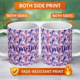 Personalized Custom Name Purple Pink Liquid Marble Swirl Seamless Pattern Name Cute Unique 11oz Ceramic Coffee Tea Mug White Large Handle
