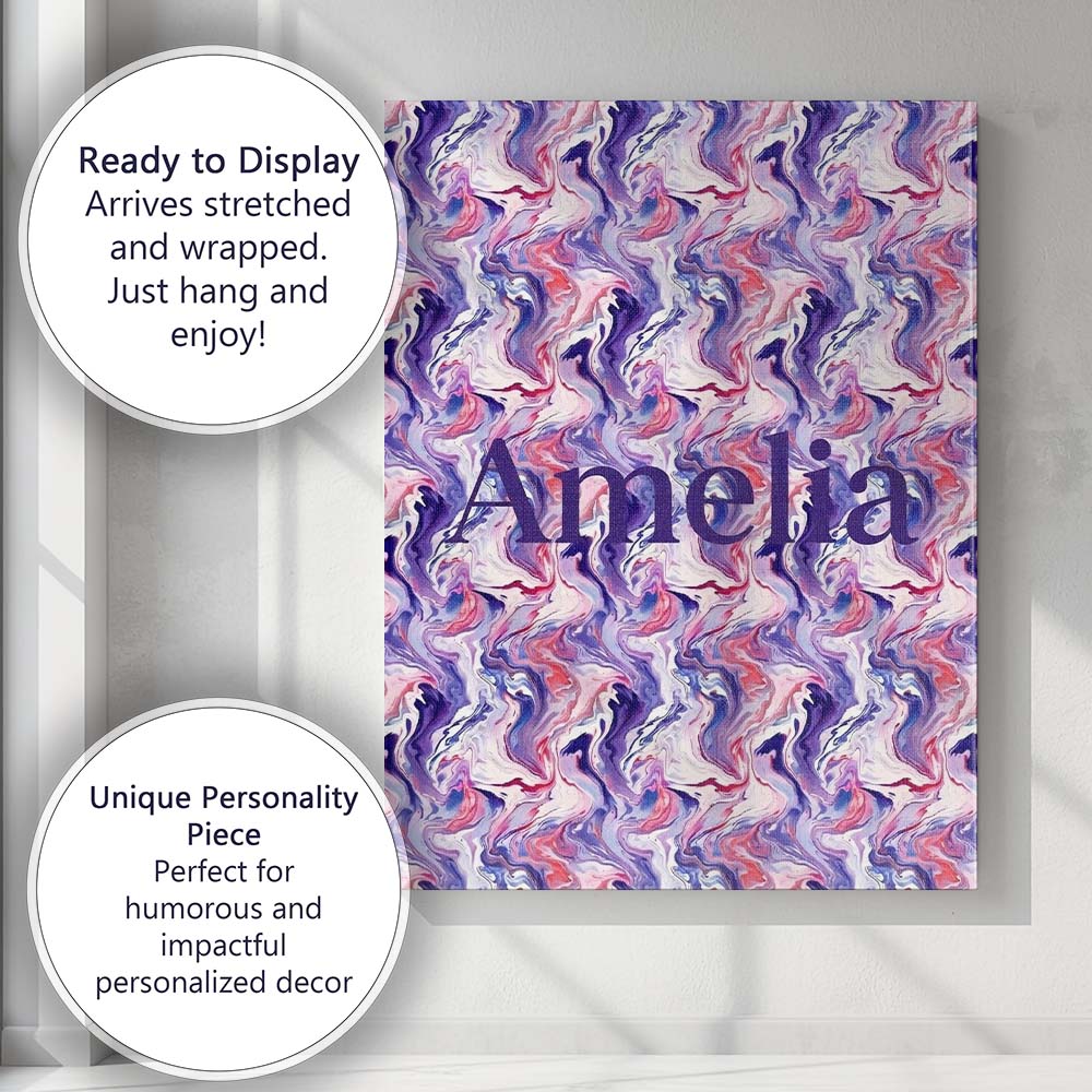 Personalised Name Purple Pink Liquid Marble Custom  Bespoke Interior Contemporary Canvas Wall Art Print Decor Picture Ready to Hang