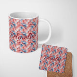 Personalized Custom Name Coral Blue Soft Fluid Marble Seamless Pattern Custom Name Cute 11oz Ceramic Coffee Tea Mug White Large Handle