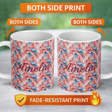 Personalized Custom Name Coral Blue Soft Fluid Marble Seamless Pattern Custom Name Cute 11oz Ceramic Coffee Tea Mug White Large Handle