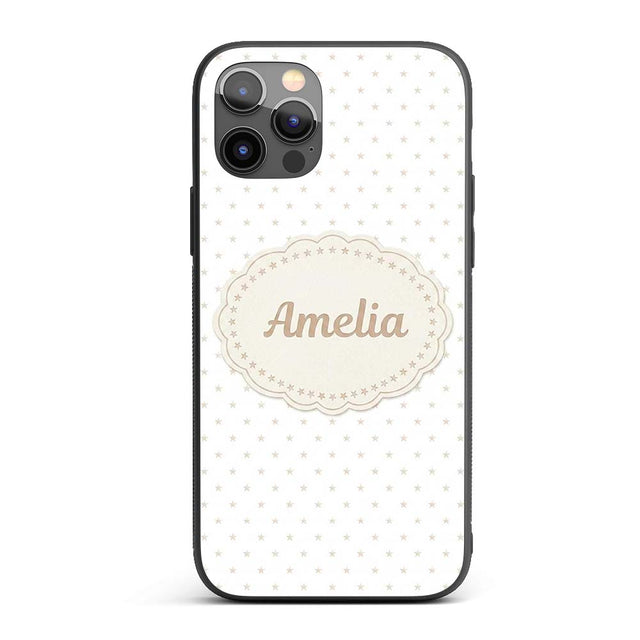 Minimal Gold Star Seamless Pattern on Soft Grey Custom Name Protective Phone Case Mobile Cover Durable Everyday Smartphone Shock Resistant