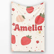 Cute Strawberry Floral Doodle Seamless Pattern Name Unique Gift  Personalised Custom Name Super Soft Fleece Blanket Bed Sofa Throw