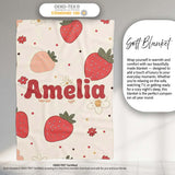 Cute Strawberry Floral Doodle Seamless Pattern Name Unique Gift  Personalised Custom Name Super Soft Fleece Blanket Bed Sofa Throw