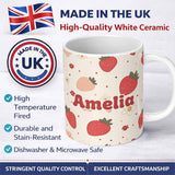 Personalized Custom Name Cute Strawberry Floral Doodle Seamless Pattern Name Unique Gift 11oz Ceramic Coffee Tea Mug White Large Handle