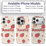Cute Strawberry Floral Doodle Seamless Pattern Custom Name Protective Phone Case Mobile Cover Durable Everyday Smartphone Shock Resistant