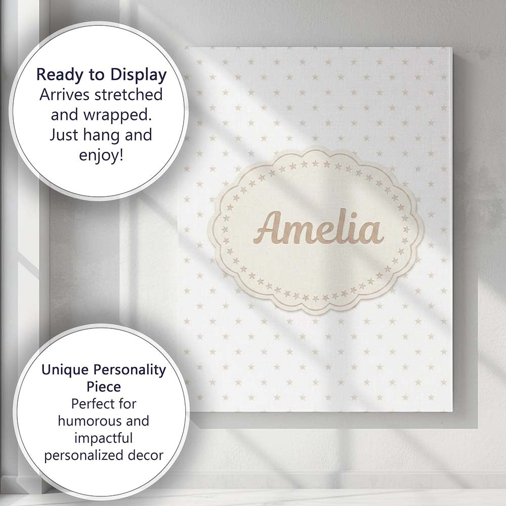 Personalised Name Minimal Gold Star Seamless Custom Bespoke  Contemporary Display Canvas Wall Art Print Decor Picture Ready to Hang