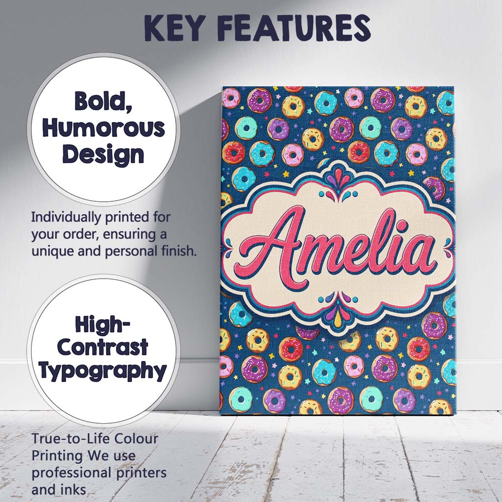 Personalised Name Colorful Donut Sprinkles Custom  Unique Gift Idea Elegant Feature Canvas Wall Art Print Decor Picture Ready to Hang