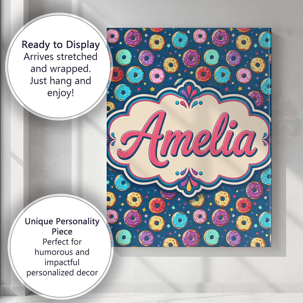 Personalised Name Colorful Donut Sprinkles Custom  Unique Gift Idea Elegant Feature Canvas Wall Art Print Decor Picture Ready to Hang