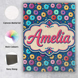 Personalised Name Colorful Donut Sprinkles Custom  Unique Gift Idea Elegant Feature Canvas Wall Art Print Decor Picture Ready to Hang