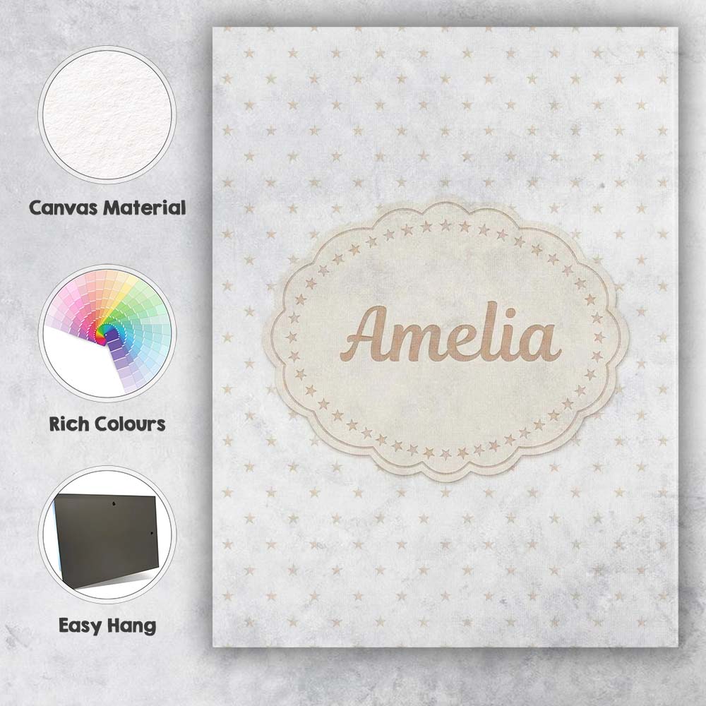 Personalised Name Minimal Gold Star Seamless Custom Bespoke  Contemporary Display Canvas Wall Art Print Decor Picture Ready to Hang