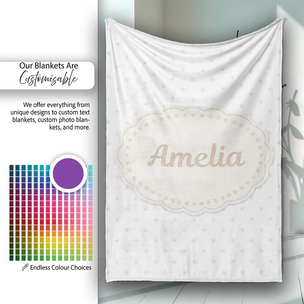 Minimal Gold Star Seamless Pattern on Soft Grey Background Lovely  Personalised Custom Name Super Soft Fleece Blanket Bed Sofa Throw