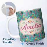Personalized Custom Name Pastel Donut Sweet Treat Seamless Pattern Name Cute Unique Gift 11oz Ceramic Coffee Tea Mug White Large Handle