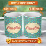 Personalized Custom Name Playful Donut Candy Sprinkle Seamless Pattern Custom Name Cute 11oz Ceramic Coffee Tea Mug White Large Handle