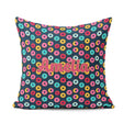 Custom Name Colorful Donut on Dark Blue Background Seamless Name Square Filled Cushion Throw Pillow Sofa Bed Home Decor Zip Washable UK Made