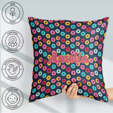 Custom Name Colorful Donut on Dark Blue Background Seamless Name Square Filled Cushion Throw Pillow Sofa Bed Home Decor Zip Washable UK Made