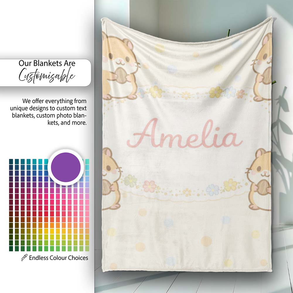 Cute Hamster Cartoon Animal Pattern Perfect Gift for Her Lovely  Personalised Custom Name Super Soft Fleece Blanket Bed Sofa Throw