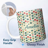 Personalized Custom Name Minimal Donut Icons on Cream Background Seamless Pattern Name Cute 11oz Ceramic Coffee Tea Mug White Large Handle