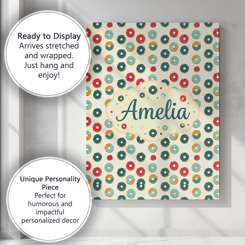 Personalised Name Minimal Donut Icons on Custom  Unique Gift Idea Elegant Feature Canvas Wall Art Print Decor Picture Ready to Hang